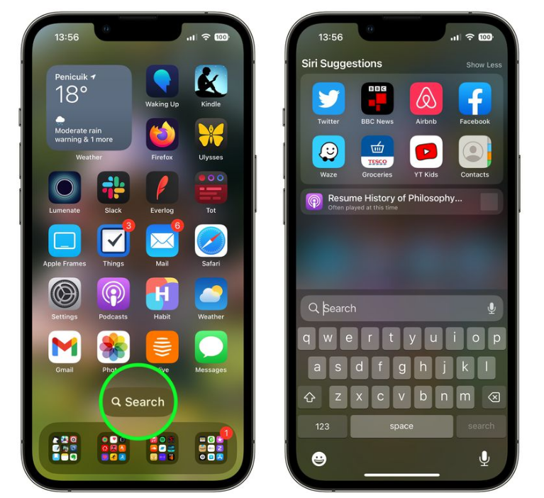 保山苹果手机维修分享升级到 iOS 16 后，如何删除主屏幕上的搜索按钮 
